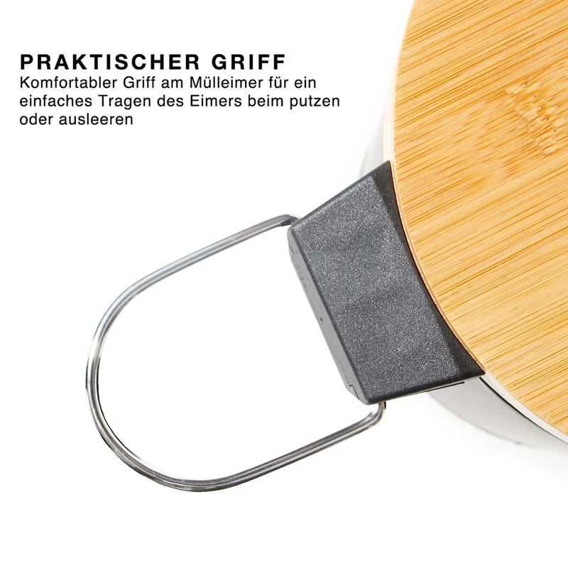 Mülleimer Bad mit Holzdeckel, Kosmetikeimer mit Absenkautomatik (Soft Close), Badezimmer eimer, Abfalleimer Bad ( 3L)