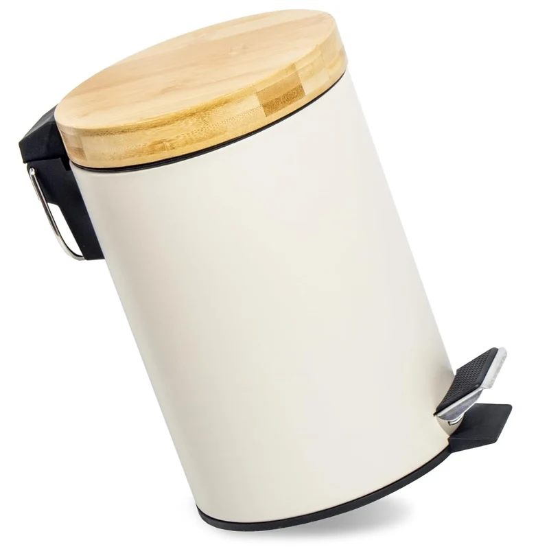 Mülleimer Bad mit Holzdeckel, Kosmetikeimer mit Absenkautomatik (Soft Close), Badezimmer eimer, Abfalleimer Bad ( 3L)
