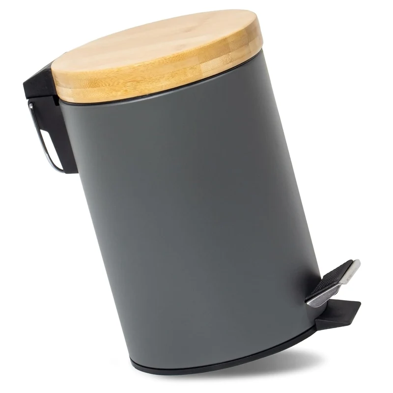 Mülleimer Bad mit Holzdeckel, Kosmetikeimer mit Absenkautomatik (Soft Close), Badezimmer eimer, Abfalleimer Bad ( 3L)