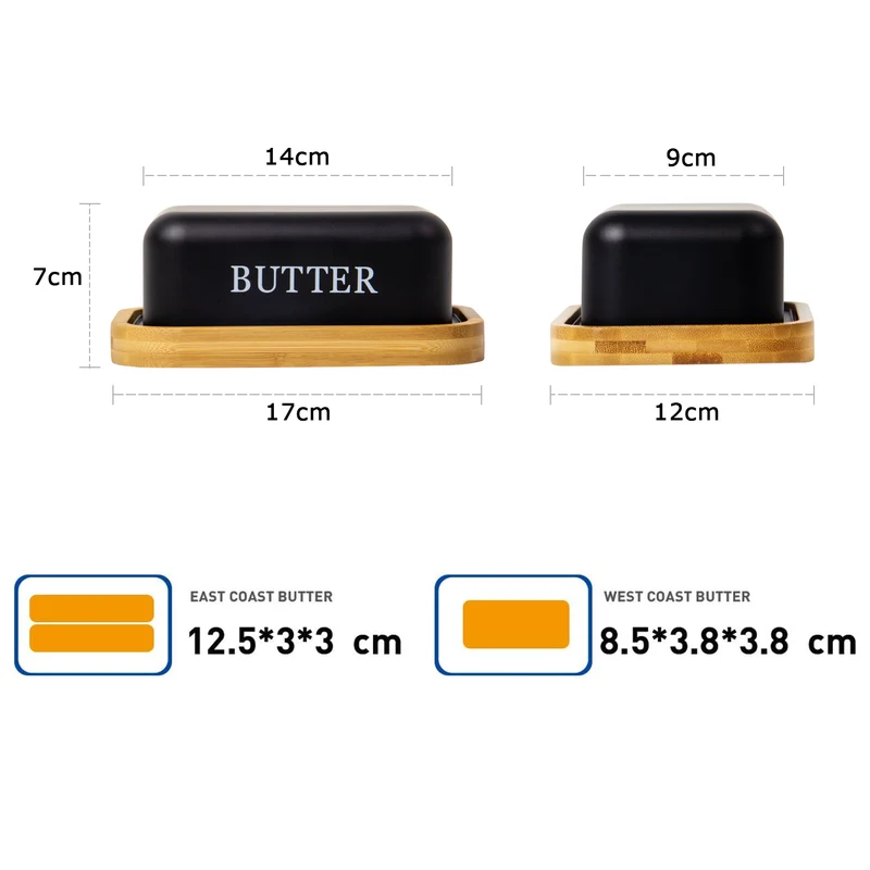 Butterdose,Butterglocke für 250g Butter,Butterdose aus beschichteter Metallplatte oder Boraxglas mit edlem nachhaltigem Naturholzdeckel( Schwarz)