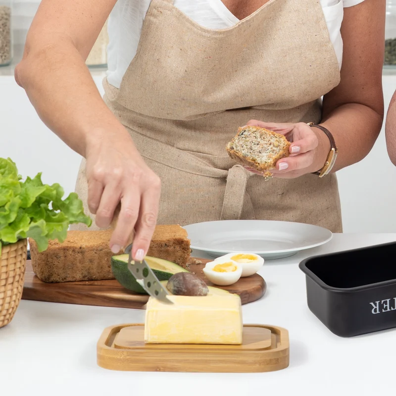 Butterdose,Butterglocke für 250g Butter,Butterdose aus beschichteter Metallplatte oder Boraxglas mit edlem nachhaltigem Naturholzdeckel( Schwarz)
