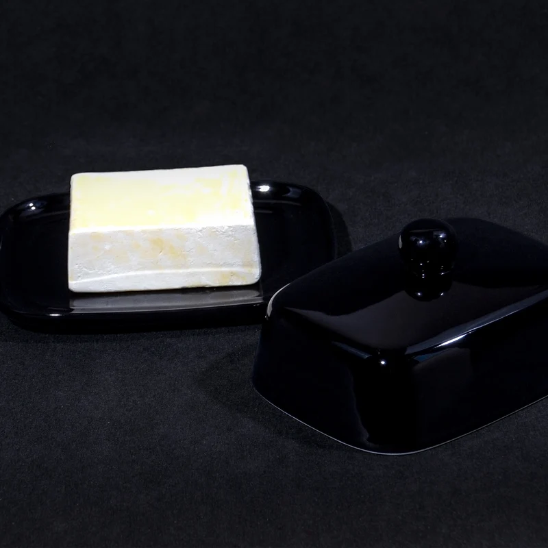 Butterdose - Hochwertige Butterglocke aus Keramik - Butter Dish für alle gängigen Butter (250g) - Butterschale Porzellan (Schwarz)