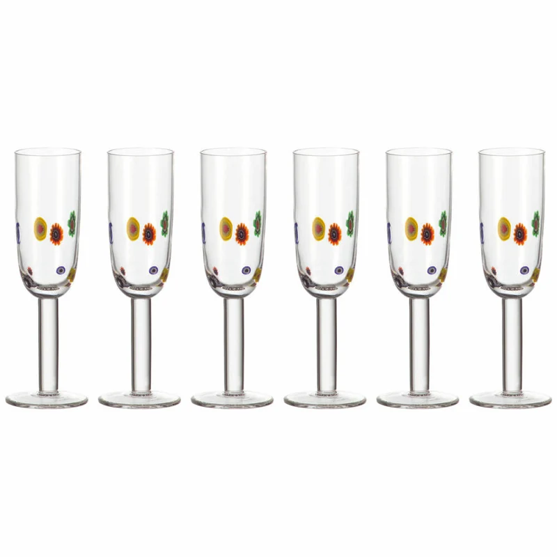 Leonardo Millefiori Sekt 6er Set, Sektglas, Proseccoglas, Champagnerglas, Unikat, Glas, 17188
