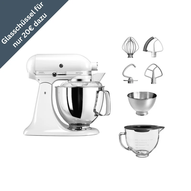 KitchenAid 4,8 L 5KSM175 Artisan Küchenmaschine Glasset mit Glasschüssel