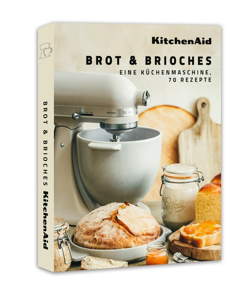 KitchenAid Brot-Backschüssel 5KSM2CB5BGS Grey Speckle mit KitchenAid Brotmesser KKFTR8BRWM+ Rezeptbuch Brot&Brioche