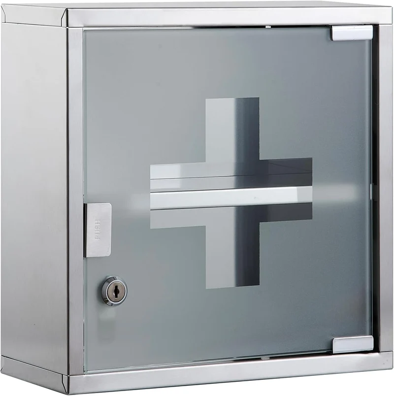 Medizinschrank mit Fachböden, Wand-Medizinbox aus Edelstahl 30 x 30 x 12 cm（2 Fächer）