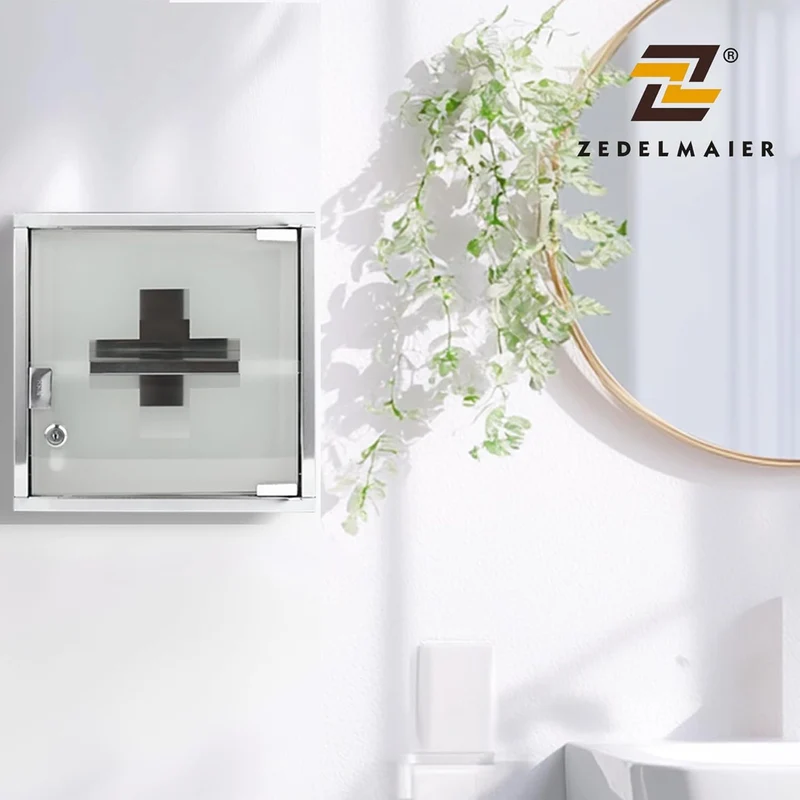 Medizinschrank mit Fachböden, Wand-Medizinbox aus Edelstahl 30 x 30 x 12 cm（2 Fächer）