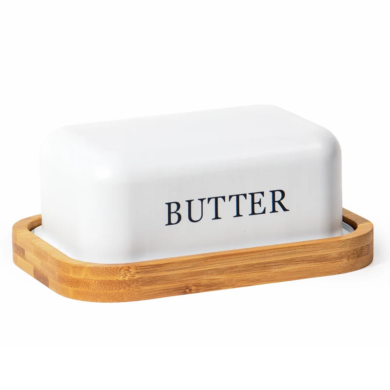 Butterdose,Butterglocke für 250g Butter,Butterdose aus beschichteter Metallplatte oder Boraxglas mit edlem nachhaltigem Naturholzdeckel