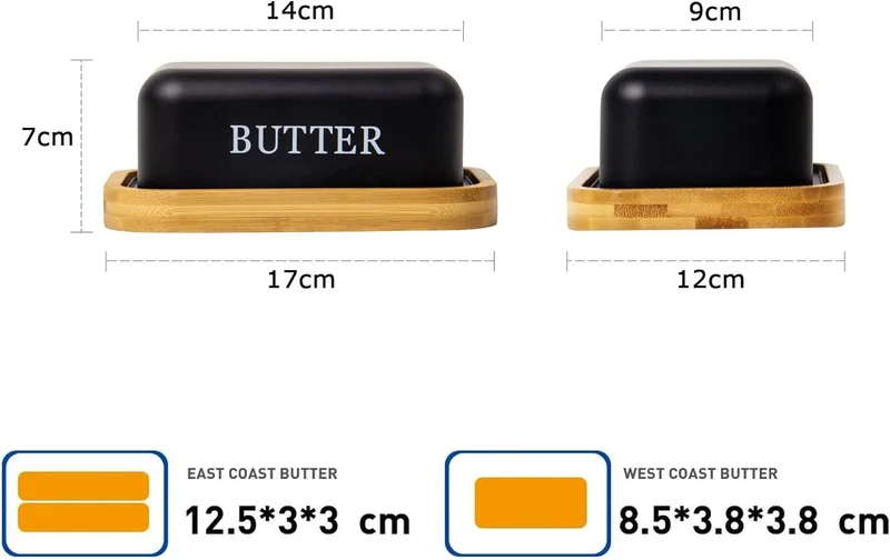 Butterdose,Butterglocke für 250g Butter,Butterdose aus beschichteter Metallplatte oder Boraxglas mit edlem nachhaltigem Naturholzdeckel