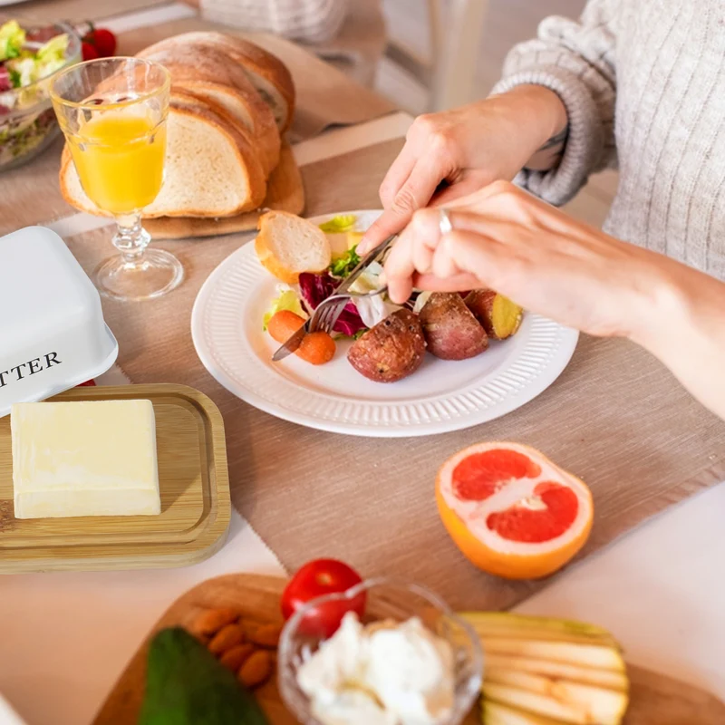 Butterdose,Butterglocke für 250g Butter,Butterdose aus beschichteter Metallplatte oder Boraxglas mit edlem nachhaltigem Naturholzdeckel