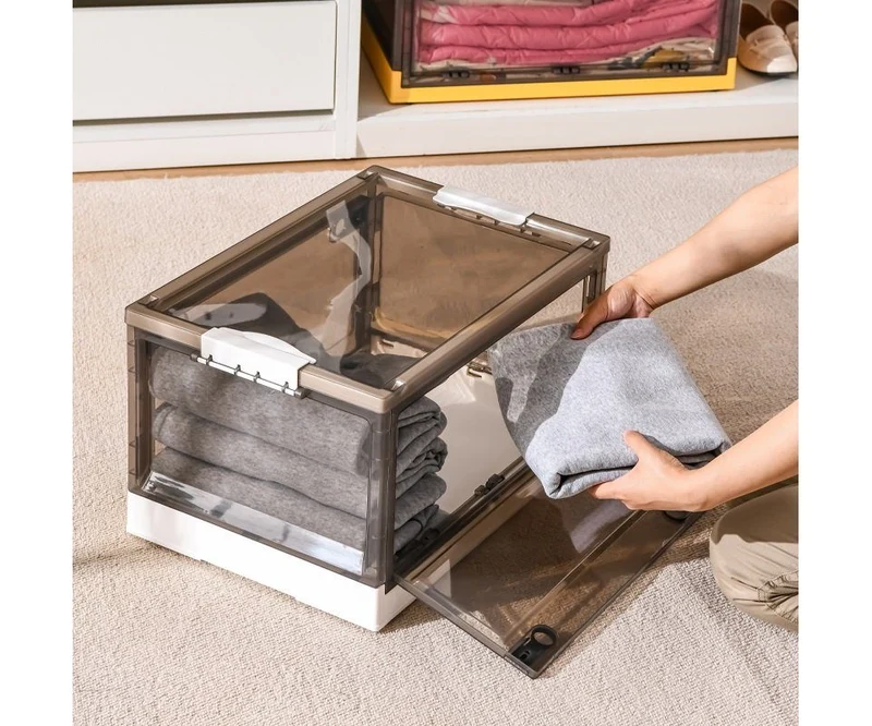 Faltbare Kunststoff-Aufbewahrungsbox, Organizer Ideal zum Aufbewahren von Büchern, Kleidung, Spielzeug, Bettzeug oder als Schuhkarton (45L, Weiß)