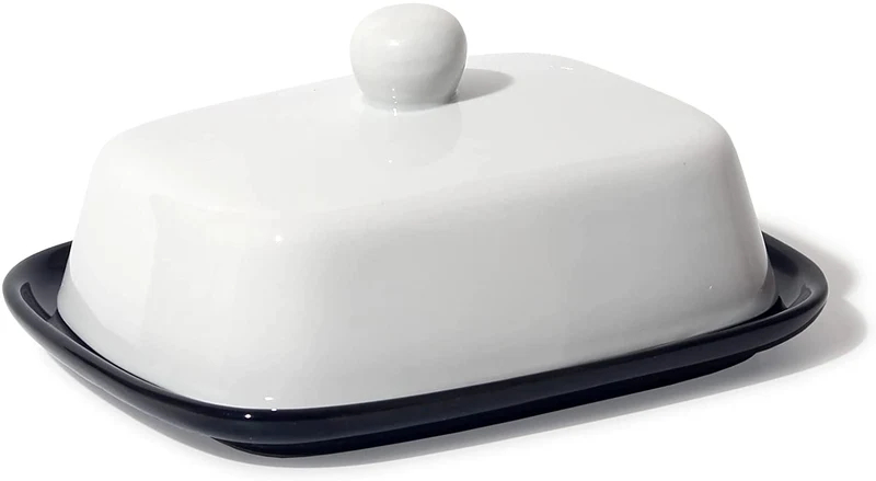 Butterdose - Hochwertige Butterglocke aus Keramik - Butter Dish für alle gängigen Butter (250g) - Butterschale Porzellan (Schwarz-Weiß)