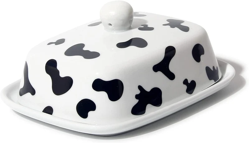 Butterdose - Hochwertige Butterglocke aus Keramik - Butter Dish für alle gängigen Butter (250g) - Butterschale Porzellan (Kühe)