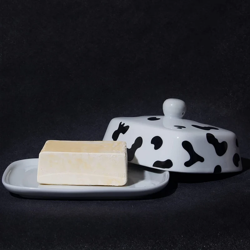 Butterdose - Hochwertige Butterglocke aus Keramik - Butter Dish für alle gängigen Butter (250g) - Butterschale Porzellan (Kühe)