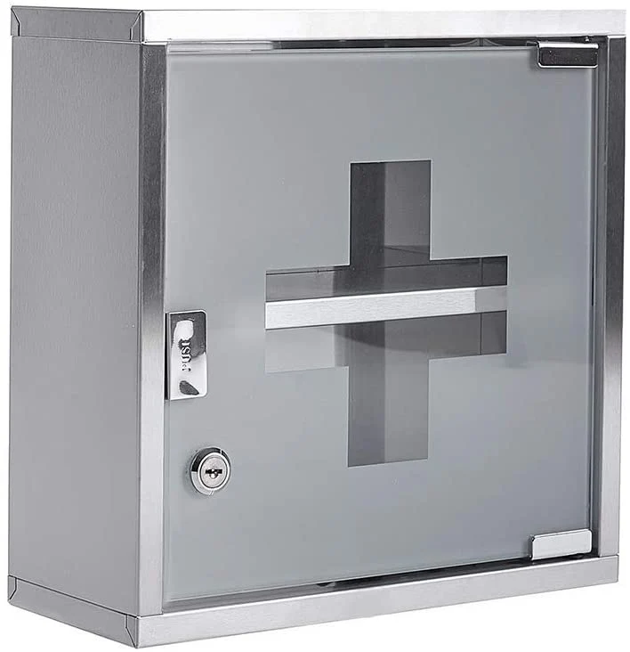 Medizinschrank mit Fachböden, Wand-Medizinbox aus Edelstahl 30 x 30 x 12 cm(Silber - 2 Schichten)