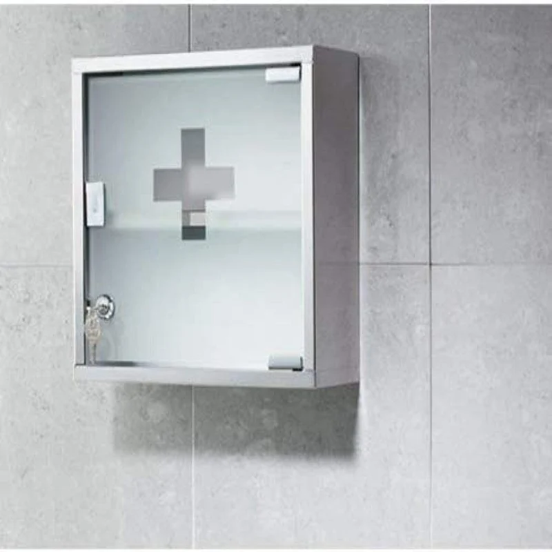 Medizinschrank mit Fachböden, Wand-Medizinbox aus Edelstahl 30 x 30 x 12 cm（Silber - 2 Schichten）