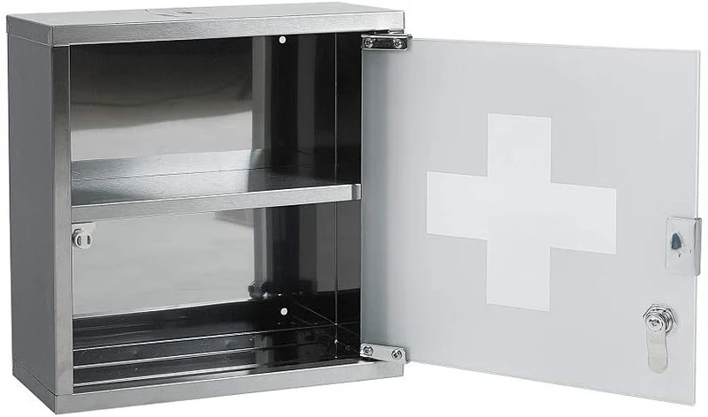 Medizinschrank mit Fachböden, Wand-Medizinbox aus Edelstahl 30 x 30 x 12 cm（Silber - 2 Schichten）