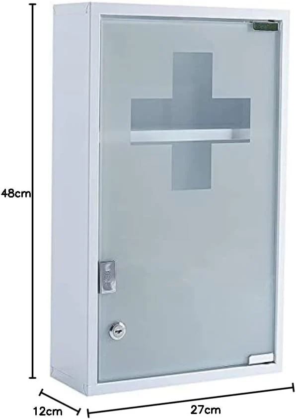 Medizinschrank Abschließbar Hängend, Erste Hilfe Schrank, Arzneischrank aus Edelstahl, Wand-Medizinbox 48 x 27 x 12 cm (Weiß - 3 Schichten)