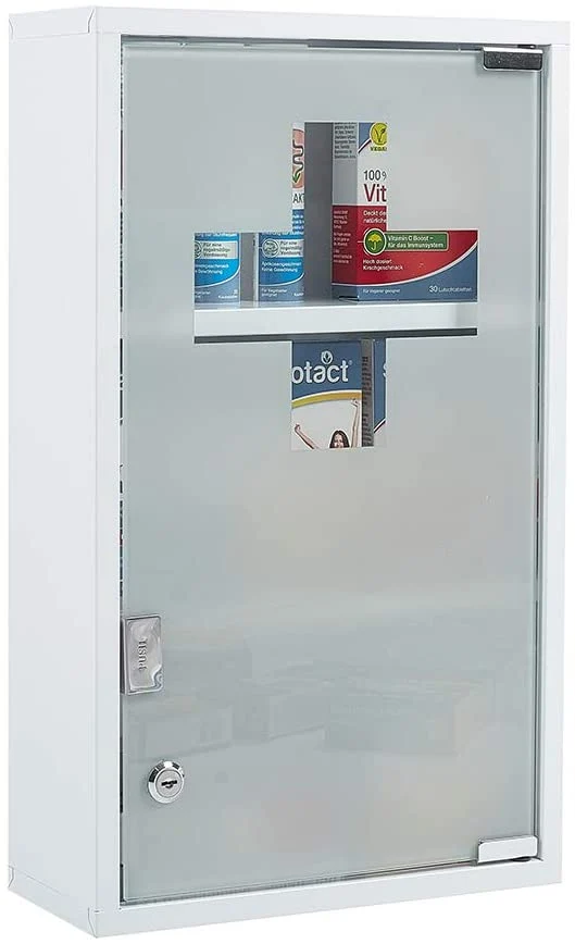 Medizinschrank Abschließbar Hängend, Erste Hilfe Schrank, Arzneischrank aus Edelstahl, Wand-Medizinbox 48 x 27 x 12 cm (Weiß - 3 Schichten)