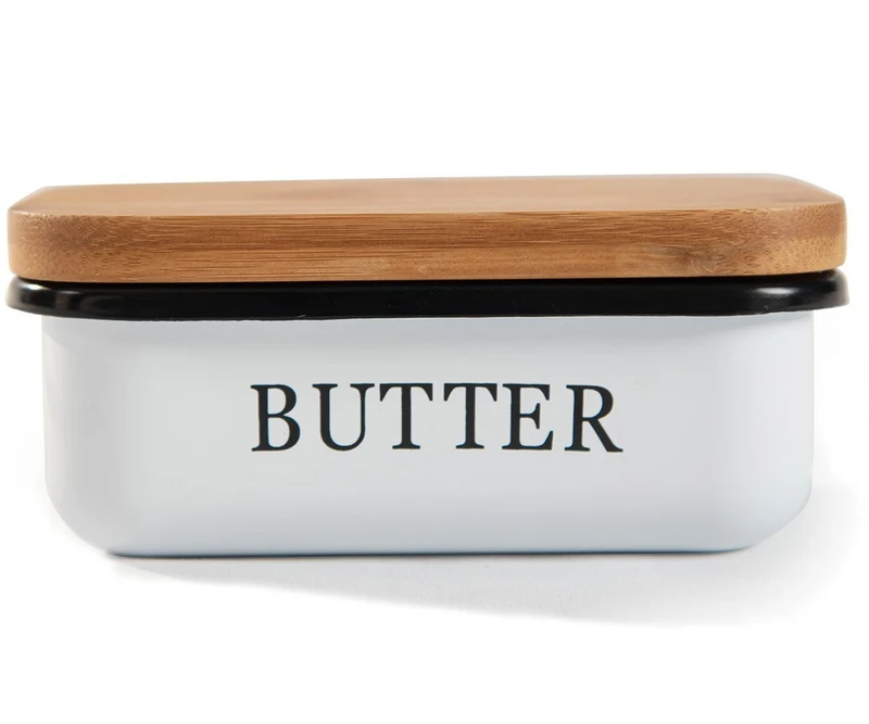 Butter Dish aus Edelstahl, Butterdose aus Edelstahl oder Boraxglas gefertigt mit edlem nachhaltigem natürlicher Deckel,Holzdeckel
