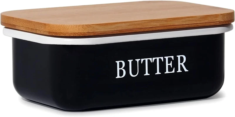Butter Dish aus Edelstahl, Butterdose aus Edelstahl oder Boraxglas gefertigt mit edlem nachhaltigem natürlicher Deckel,Holzdeckel
