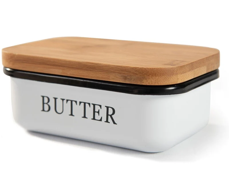Butter Dish aus Edelstahl, Butterdose aus Edelstahl oder Boraxglas gefertigt mit edlem nachhaltigem natürlicher Deckel,Holzdeckel