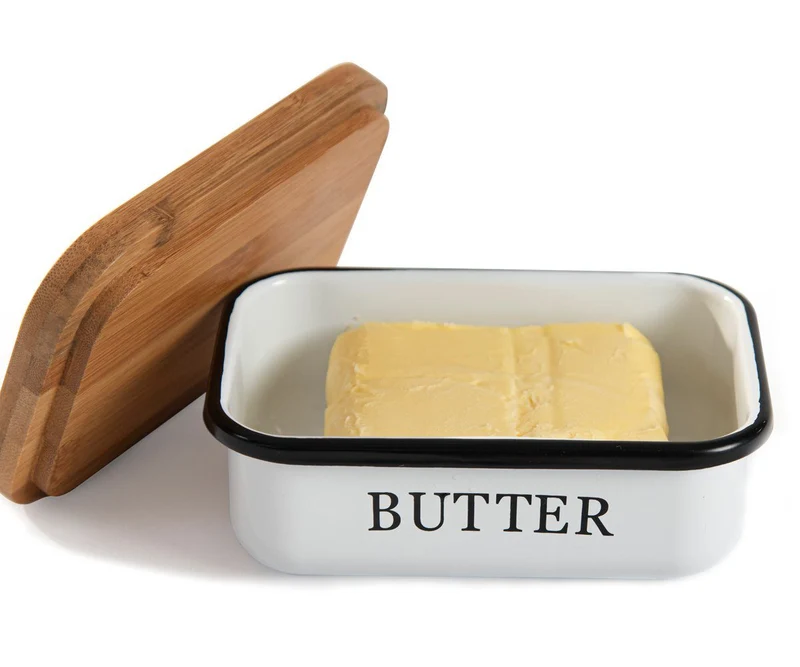Butter Dish aus Edelstahl, Butterdose aus Edelstahl oder Boraxglas gefertigt mit edlem nachhaltigem natürlicher Deckel,Holzdeckel