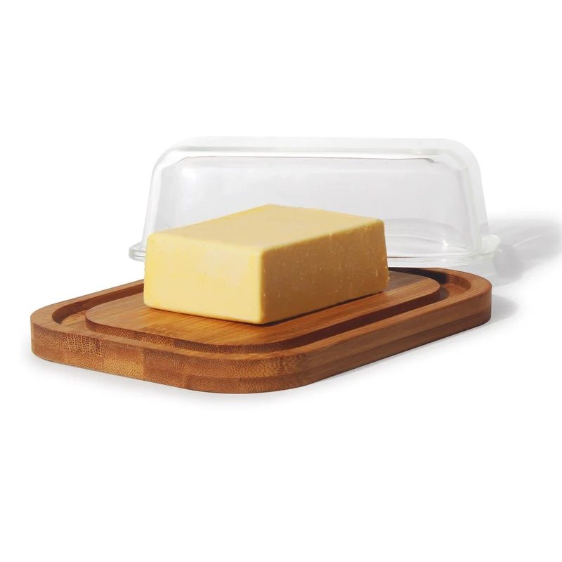 Butterdose,Butterglocke für 250gButter, oder Boraxglas gefertigt mit edlem nachhaltigem natürlicher Deckel,(Pakung1xBecher,1xdeckel)Transparentes Glas