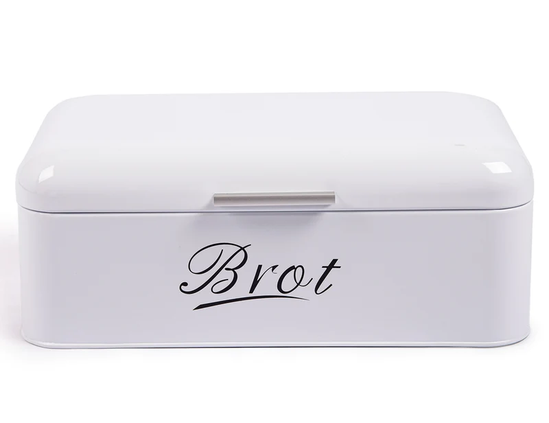 Brotbox mit Deckel, Großer Knäckebrot Box aus Metall, Brot und Kekse Lange Aufbewahren und Trocken Halten, Retro Design 43cm*23cm*17cm (Weiß)