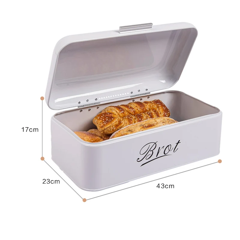 Brotbox mit Deckel, Großer Knäckebrot Box aus Metall, Brot und Kekse Lange Aufbewahren und Trocken Halten, Retro Design 43cm*23cm*17cm (Weiß)
