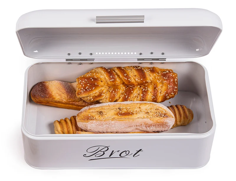 Brotbox mit Deckel, Großer Knäckebrot Box aus Metall, Brot und Kekse Lange Aufbewahren und Trocken Halten, Retro Design 43cm*23cm*17cm (Weiß)