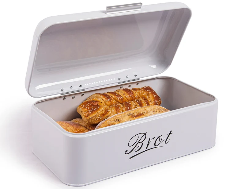 Brotbox mit Deckel, Großer Knäckebrot Box aus Metall, Brot und Kekse Lange Aufbewahren und Trocken Halten, Retro Design 43cm*23cm*17cm (Weiß)