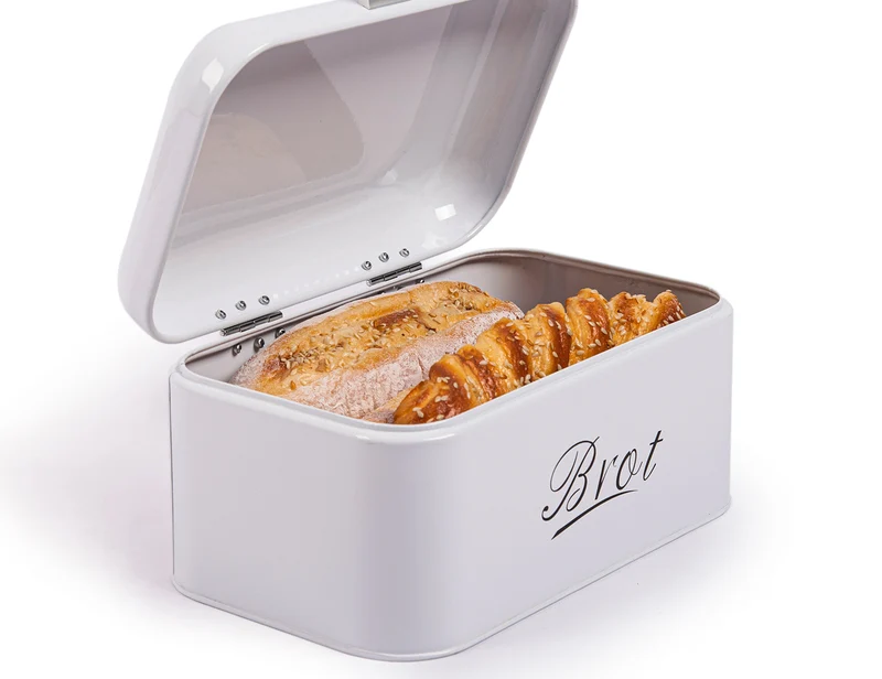 Brotbox mit Deckel, Großer Knäckebrot Box aus Metall, Brot und Kekse Lange Aufbewahren und Trocken Halten, Retro Design 31cm*19cm*16cm (Weiß)