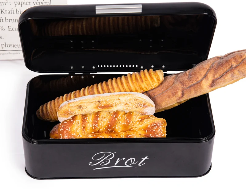 Brotkasten mit Deckel, Großer Knäckebrot Box aus Metall, Brot und Kekse Lange Aufbewahren und Trocken Halten, Retro Design 43cm