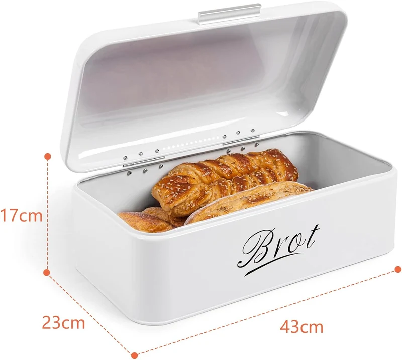 Brotkasten mit Deckel, Großer Knäckebrot Box aus Metall, Brot und Kekse Lange Aufbewahren und Trocken Halten, Retro Design 43cm