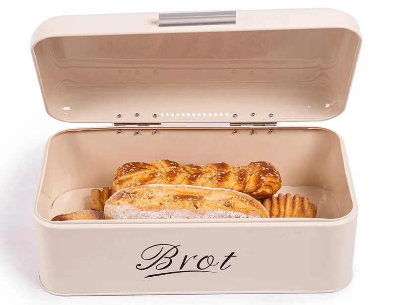 Brotbox mit Deckel, Großer Knäckebrot Box aus Metall, Brot und Kekse Lange Aufbewahren und Trocken Halten, Retro Design 43cm*23cm*17cm (Beige)