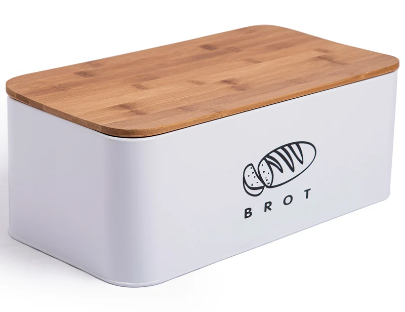 Brotbox mit Deckel, Großer Knäckebrot Box aus Metall, Brotaufbewahrungsbox , Brot,Kekse Lange Aufbewahren und Trocken Halten(Weiß-42cm)