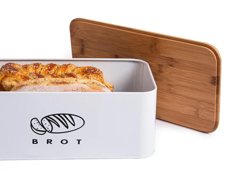 Brotbox mit Deckel, Großer Knäckebrot Box aus Metall, Brotaufbewahrungsbox , Brot,Kekse Lange Aufbewahren und Trocken Halten(Weiß-42cm)