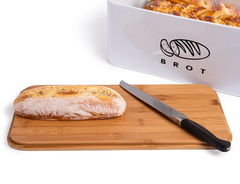 Brotbox mit Deckel, Großer Knäckebrot Box aus Metall, Brotaufbewahrungsbox , Brot,Kekse Lange Aufbewahren und Trocken Halten(Weiß-42cm)