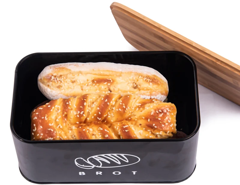 Brotbox mit Deckel, Großer Knäckebrot Box aus Metall, Brotaufbewahrungsbox , Brot,Kekse Lange Aufbewahren und Trocken Halten(Schwarz-30cm)