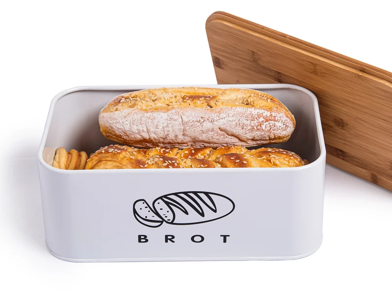 Brotbox mit Deckel, Großer Knäckebrot Box aus Metall, Brotaufbewahrungsbox , Brot,Kekse Lange Aufbewahren und Trocken Halten(Weiß-30cm)