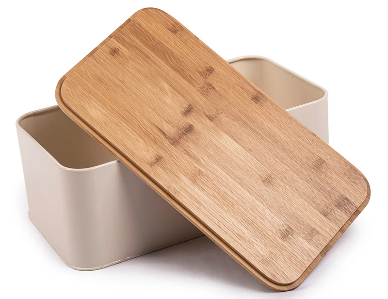 Brotbox mit Deckel, Großer Knäckebrot Box aus Metall, Brotaufbewahrungsbox , Brot ,Kekse Lange Aufbewahren und Trocken Halten (Beige-42cm)