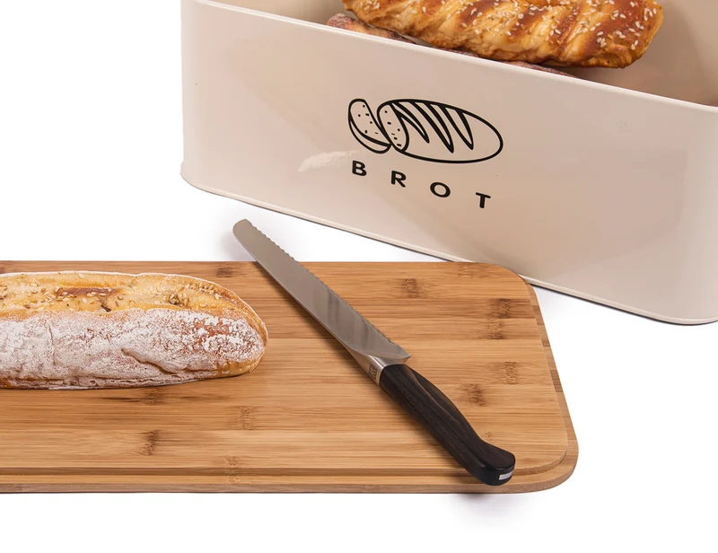 Brotbox mit Deckel, Großer Knäckebrot Box aus Metall, Brotaufbewahrungsbox , Brot ,Kekse Lange Aufbewahren und Trocken Halten (Beige-42cm)