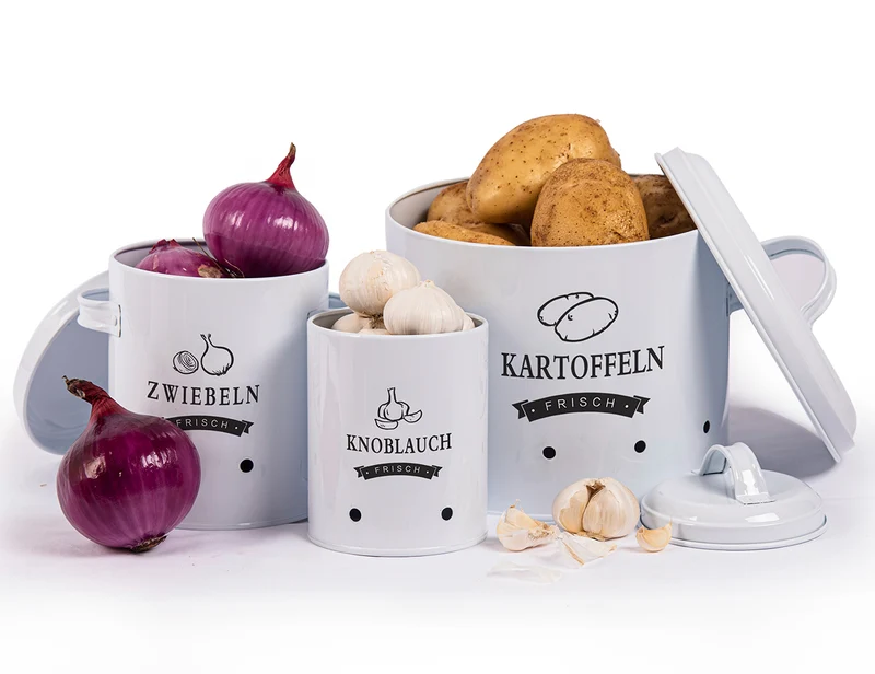 Kartoffel Vorratsdosen Set, Kartoffeltopf im Retro Zwiebeltopf, Vorratsbehälter aus Metall, Kann Kartoffeln für eine Lange Zeit lagern
