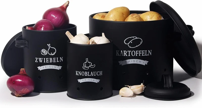 Kartoffel Vorratsdosen Set, Kartoffeltopf im Retro Zwiebeltopf, Vorratsbehälter aus Metall, Kann Kartoffeln für eine Lange Zeit lagern