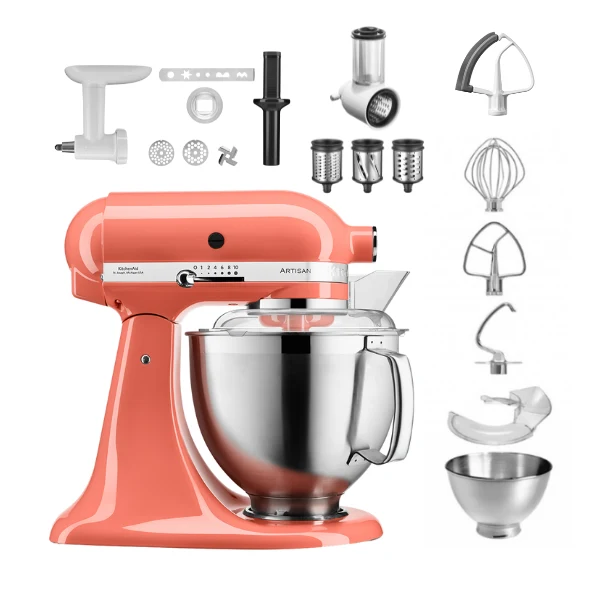KitchenAid 4,8 L 5KSM185 Artisan Küchenmaschine Allrounderset Fleischwolf+Spritzgebäck+Gemüseschneider