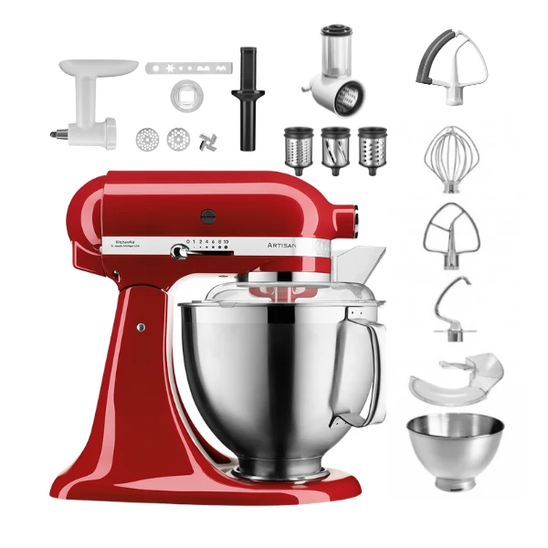 KitchenAid 4,8 L 5KSM185 Artisan Küchenmaschine Allrounderset Fleischwolf+Spritzgebäck+Gemüseschneider