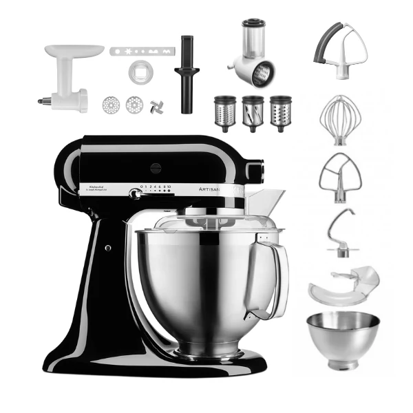 KitchenAid 4,8 L 5KSM185 Artisan Küchenmaschine Allrounderset Fleischwolf+Spritzgebäck+Gemüseschneider