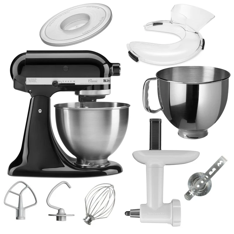 KitchenAid 4,3 L 5K45SS Classic Küchenmaschine Set 5 Fleischwolf+Spritzgebäck+Deckel+Schüssel+Spritz