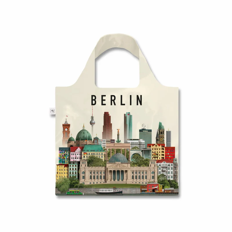 Martin Schwartz Totebag Berlin, faltbare Tragetasche mit Städtemotiv, Einkaufstasche, Polyester, 46 x 46 cm, MS0805